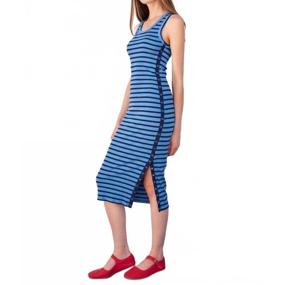 SUNDRY Anthropologie Women's Stripe Bodycon With Snap Midi Small Dress